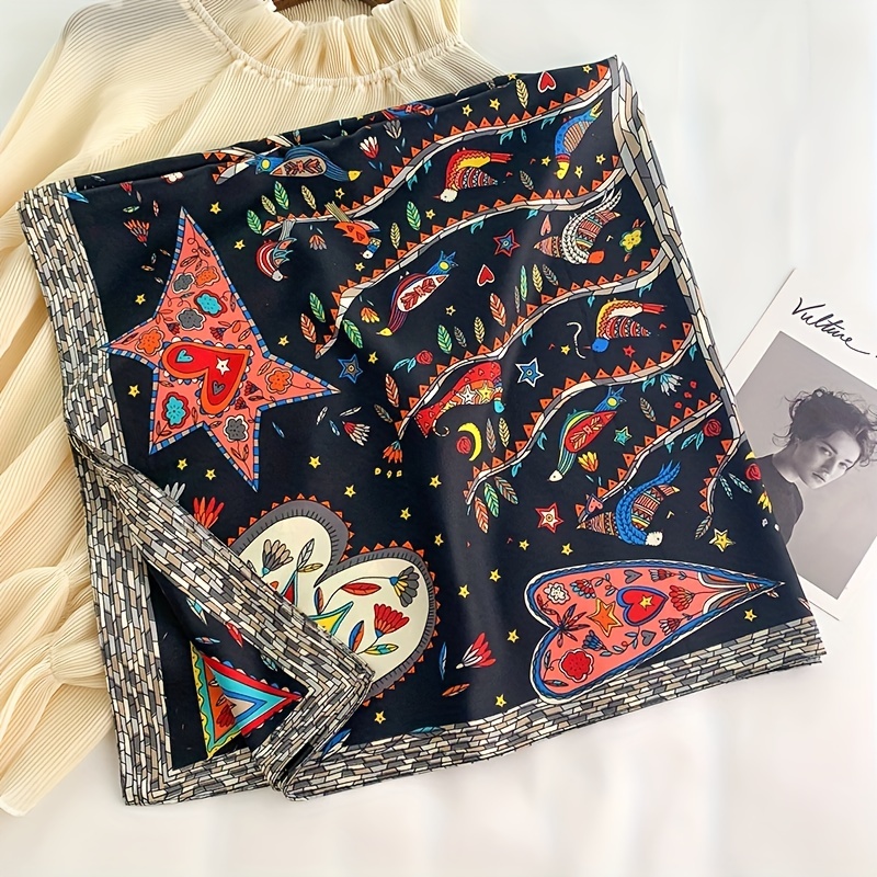 Elegant Twill Silk Feeling Shawls and Wraps, Luxury Hair Scarves, Tree Print Bandana Hijab Pashmina