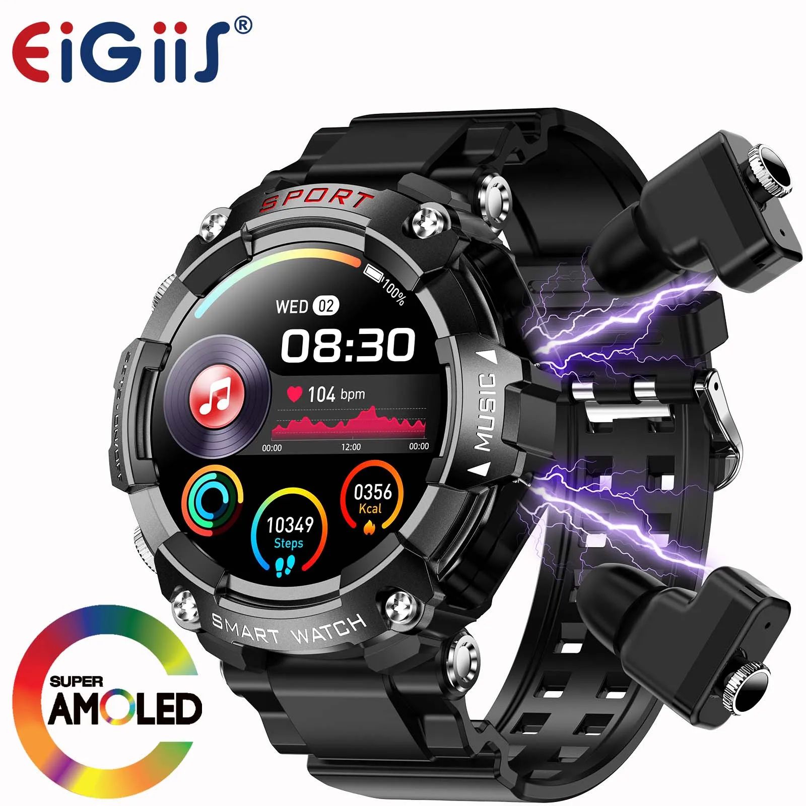 LaNikar AMOLED Smartwatch with Built In Bluetooth Earbuds