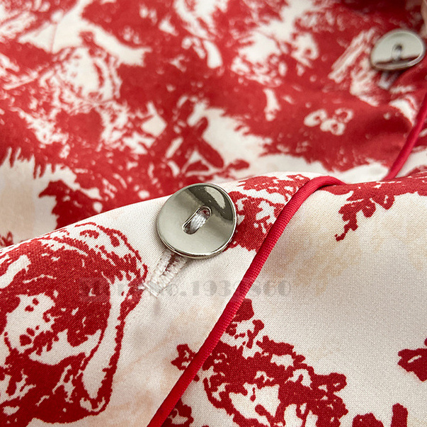 Women Sleepwear Spring Summer, Fashion Print Flower Pajamas Set, Trouser Suits Lounge Wear Loose Satin, Homewear Pijamas
