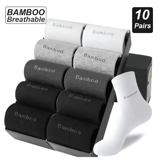 Mens Bamboo Fiber Socks 10 Pair Breathable Antibacterial Casual and Business Set EU 38 46