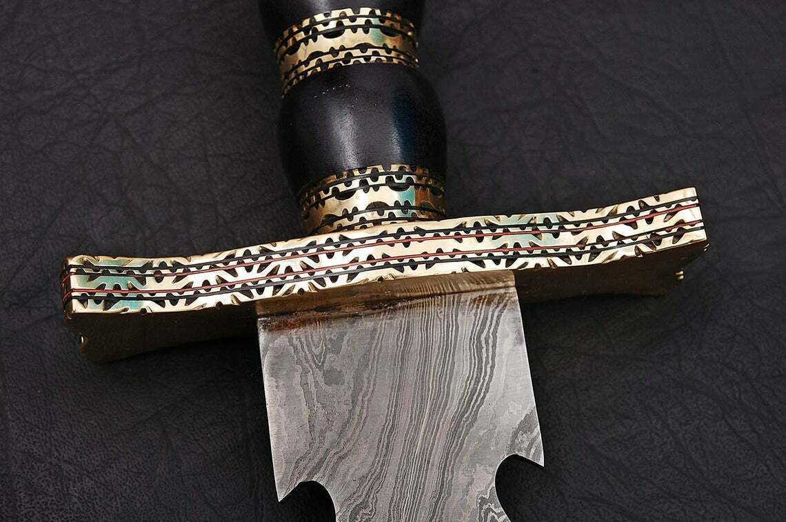 BEAUTIFUL CUSTOM HANDMADE 30 inches DAMASCUS STEEL HUNTING SWORD WITH SHEATH