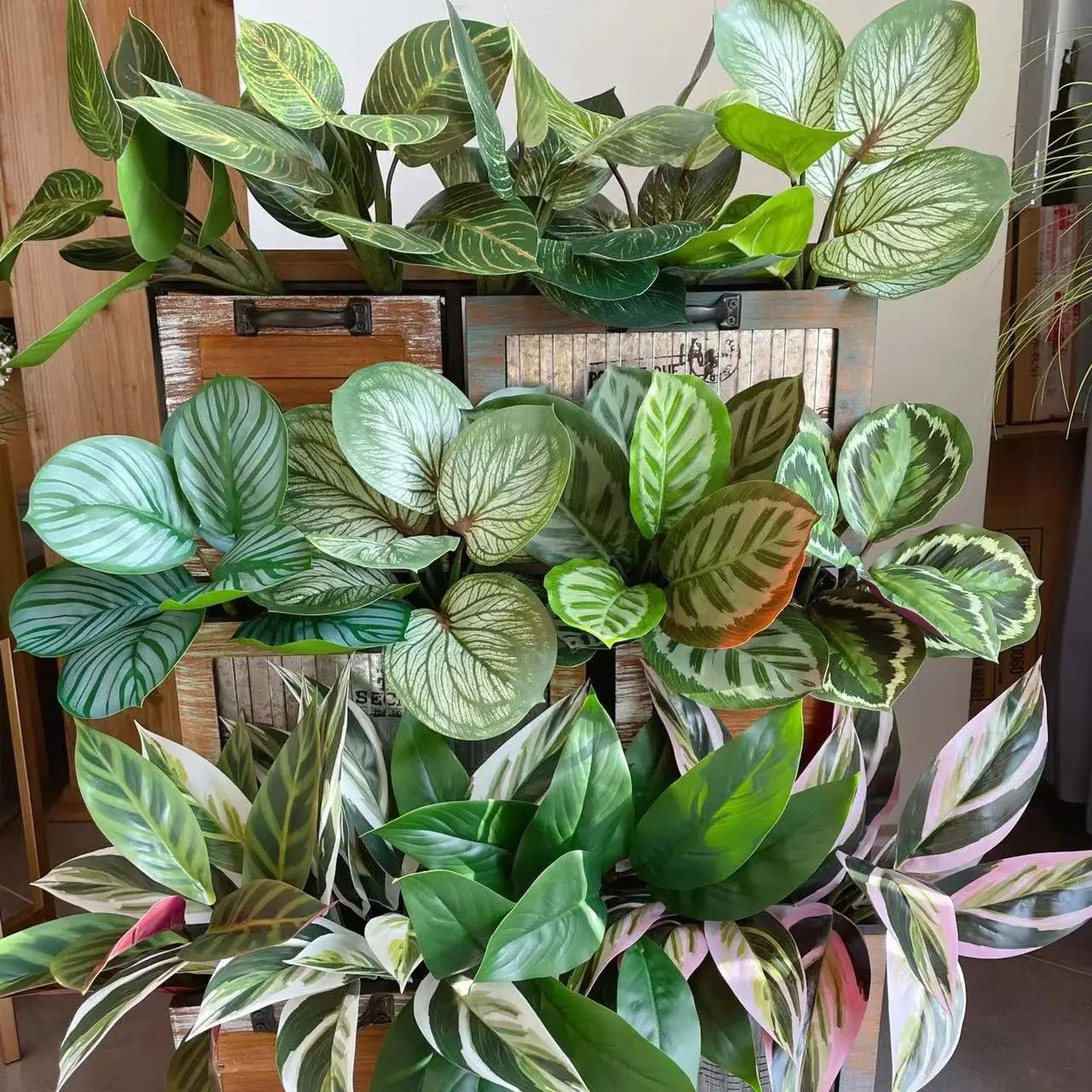 Fake Plants Leaf Apple Evergreen Peacock Leaves Artificial Greenery Home Decor