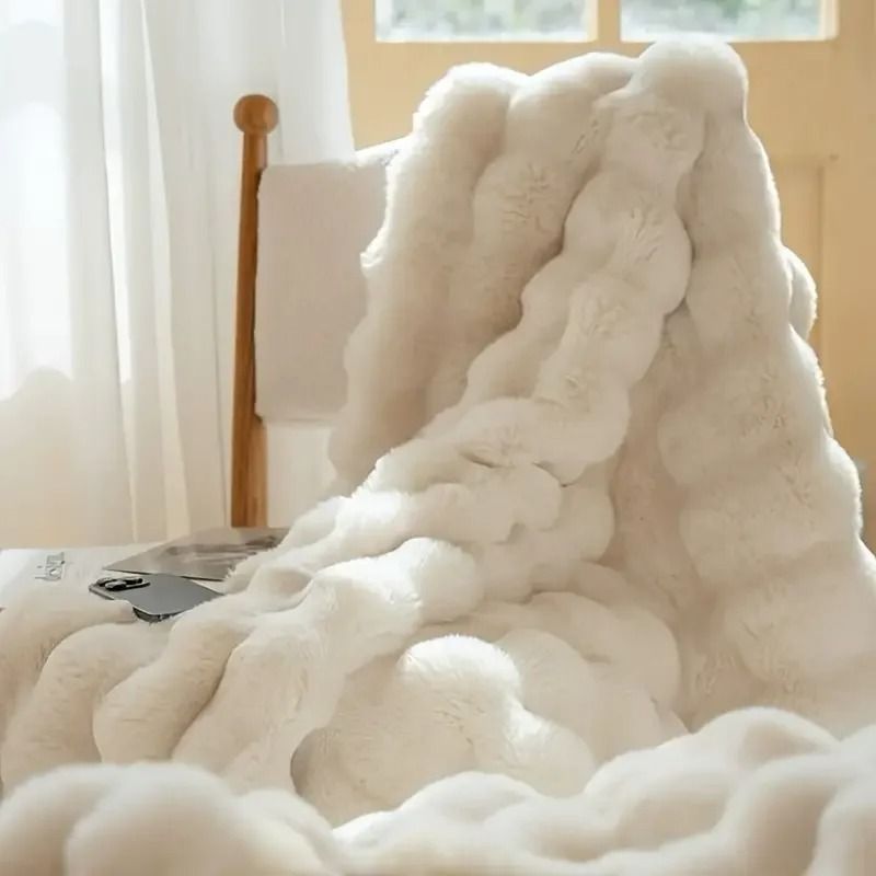 Cozy Faux Rabbit Fleece Blanket Throw for Living Room Bedroom Dorm