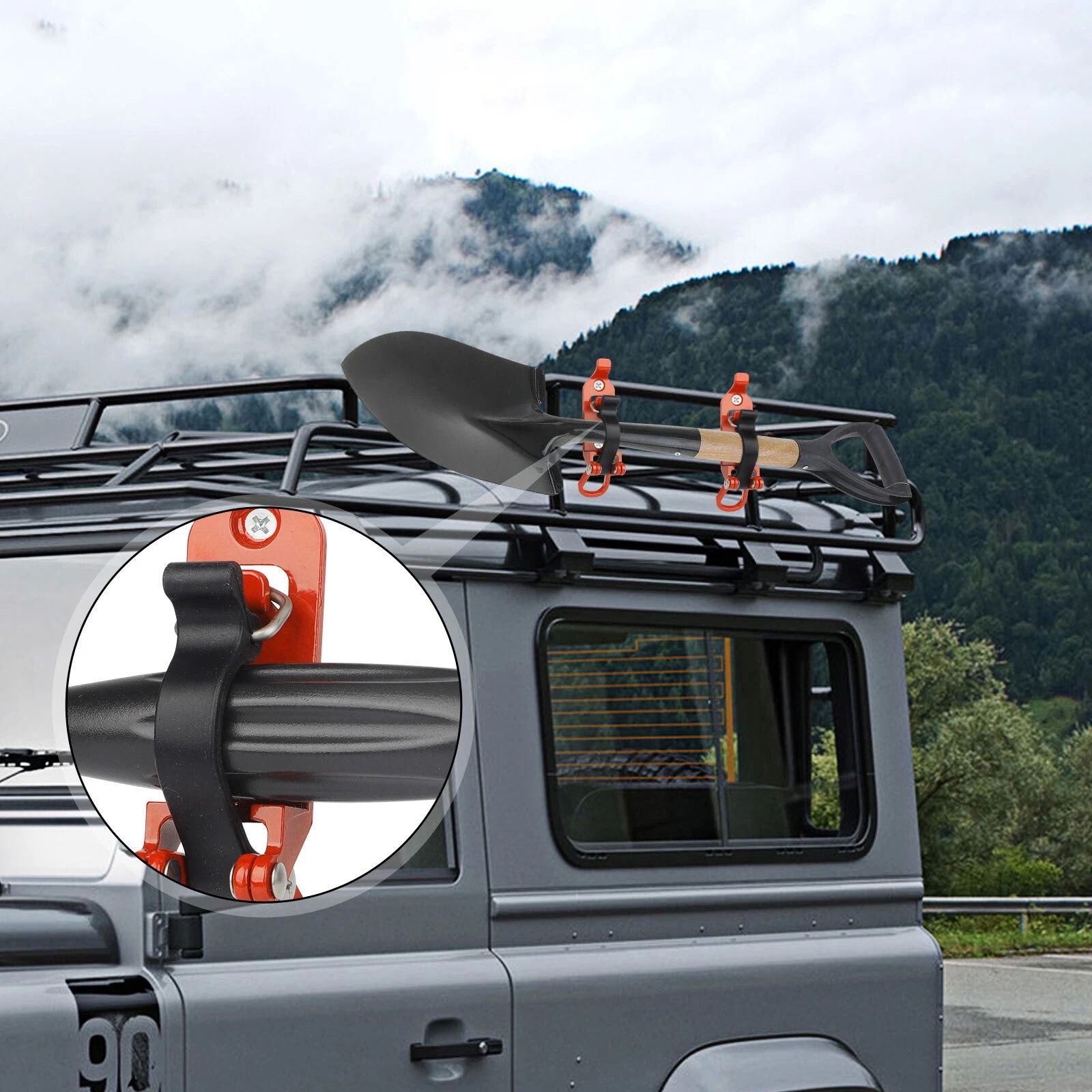 Shovel Holder Mounting Kit for Roof Racks Metal Clip & Rubber Clips for Secure Shovel Storage