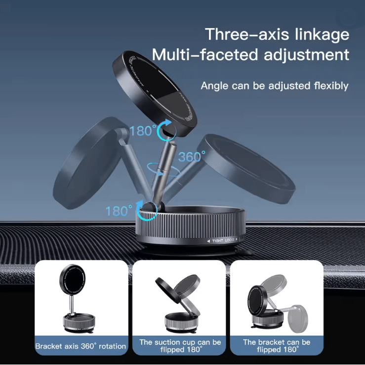 Vacuum Suction Magnetic Phone Holder with 360 Rotation and Foldable Design