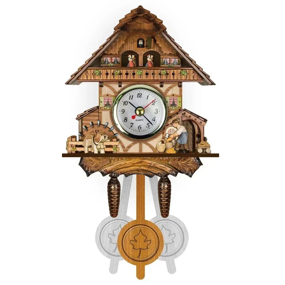 Wooden Cuckoo Wall Clock with Bird Alarm and Silent Quartz Movement