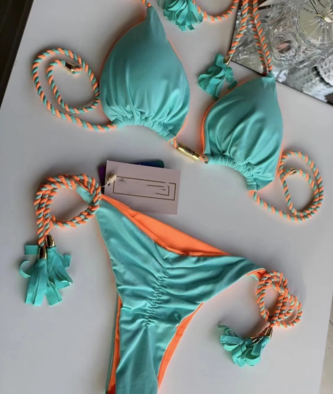 New Women Bikini, Backless Rope Triangle Swimsuit, Multicolor Stylish Beachwear
