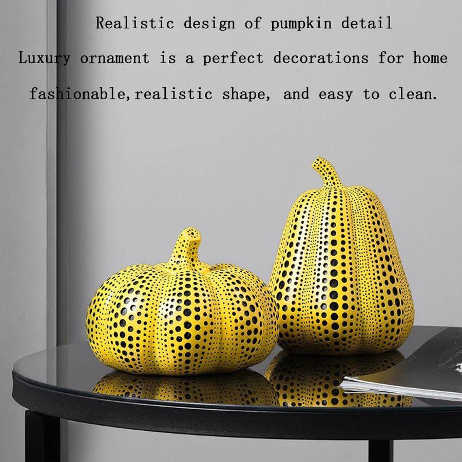 Modern Yellow Wave Point Art Statues | Whimsical Animal & Pumpkin Desktop Sculptures