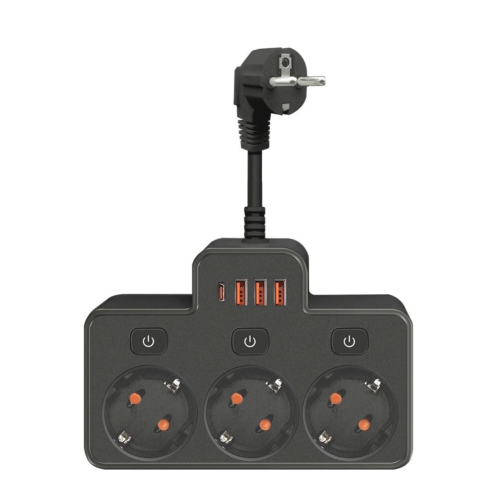 Wall Mounted EU Power Strip with Independent Switch & USB Charging