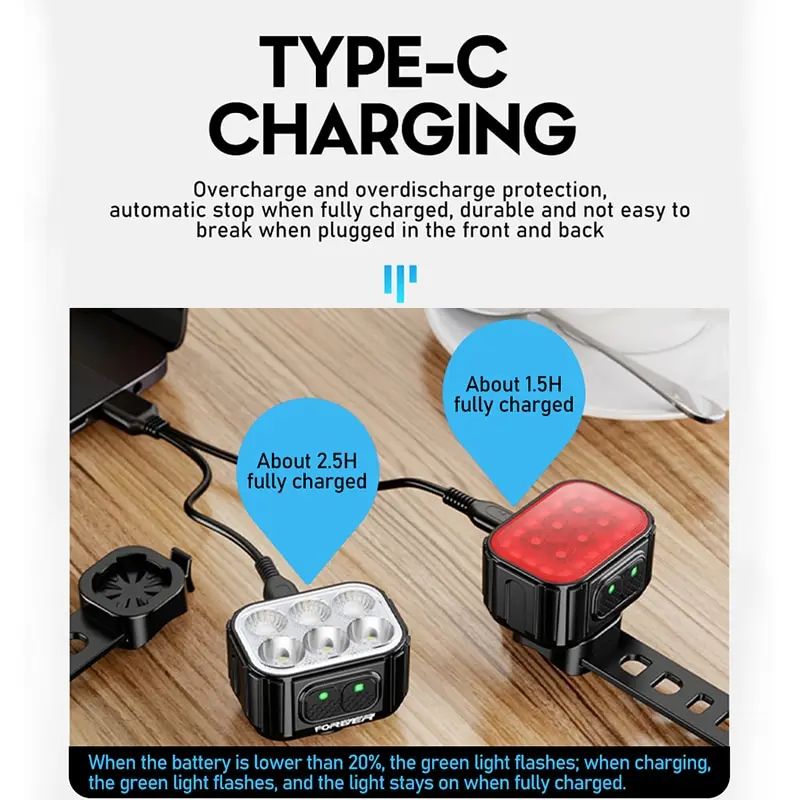 USB Rechargeable Bicycle Light Set, High Power Bike LED Front Rear Lights for MTB & Road Bike, Versatile Cycling Light