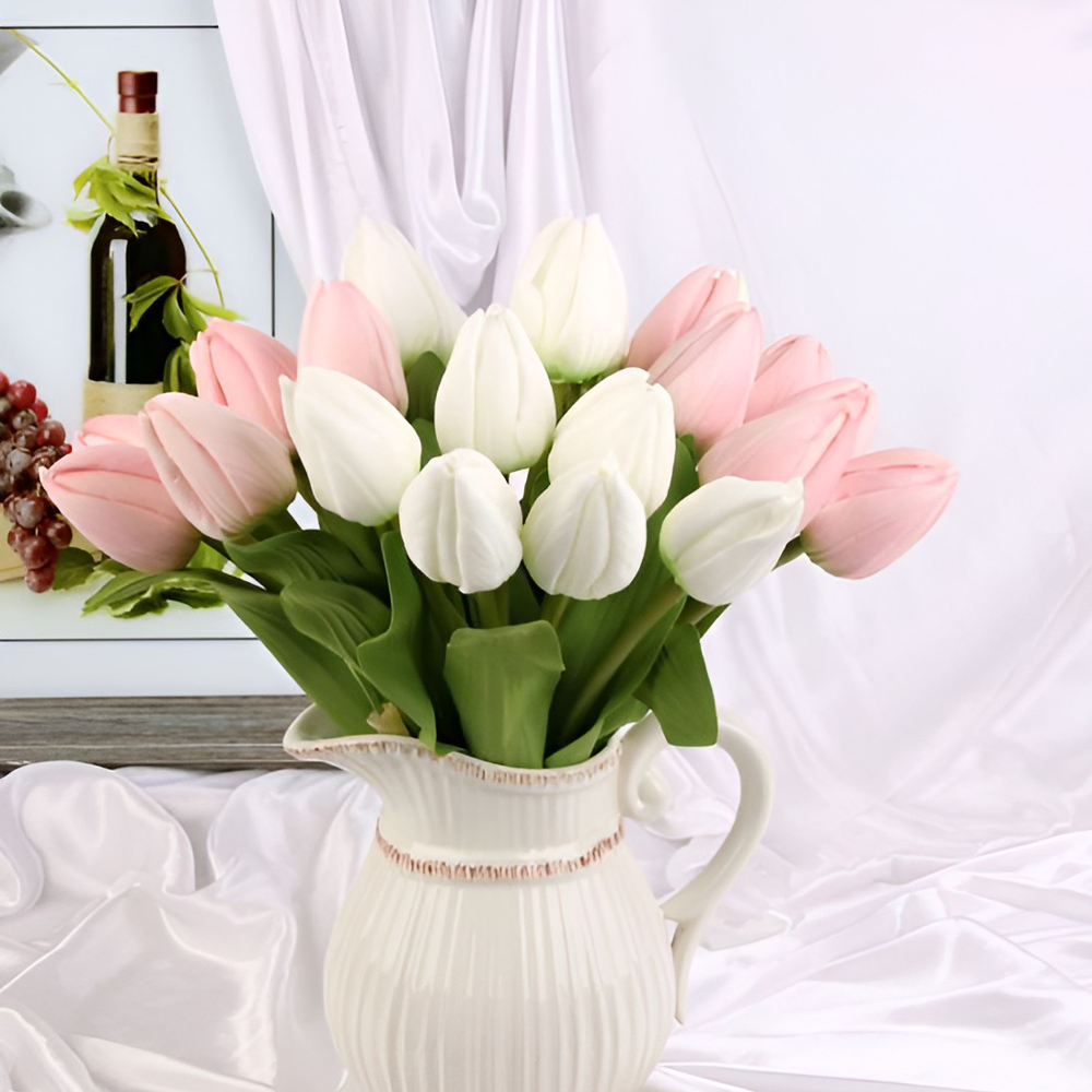 Durable Artificial Tulip Bouquet | Ever-Fresh & Soft Real Touch Tulip Flowers | PU Soft & Luxurious Fake Tulips