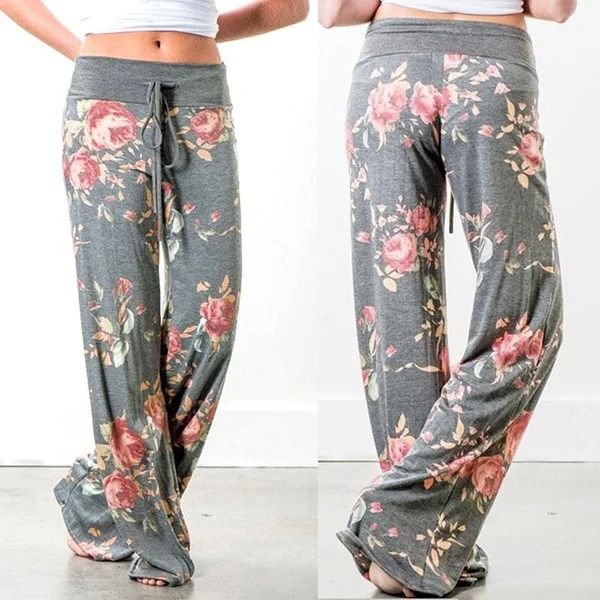 Women Casual Wide Leg Yoga Pants with Drawstring and Stretch Fit