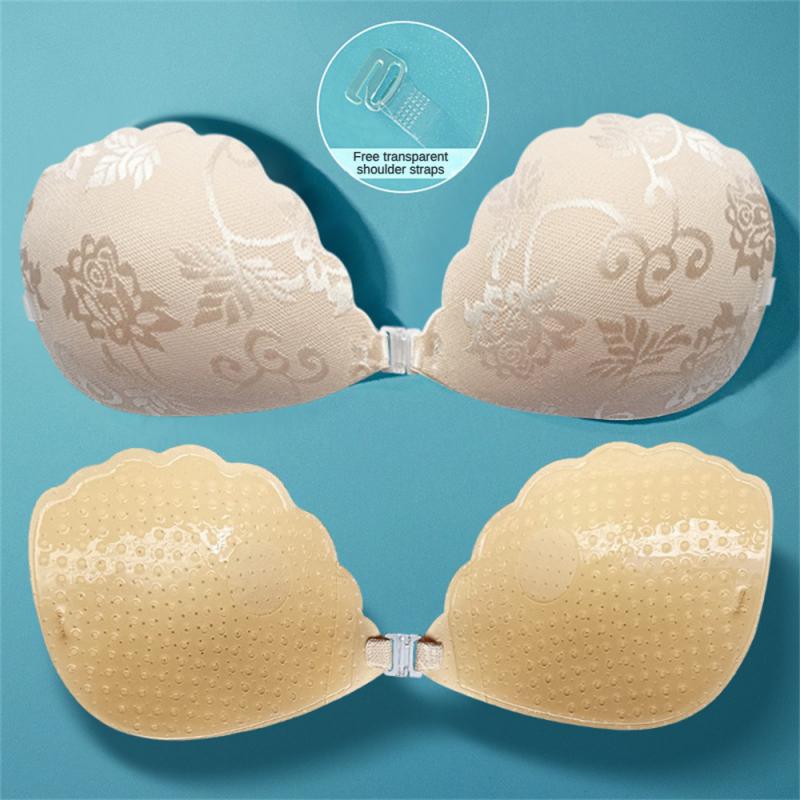 Womens Bra Invisible Push Up Bra, Reusable Silicone Backless Strapless Bra, Seamless Front Closure, Sticky Self-Adhesive