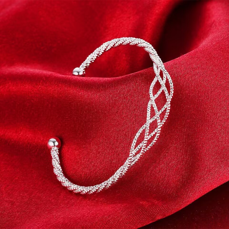 925 Sterling Silver Leaf-Shaped Cuff Bracelet: Adjustable Charm Bangle for Women, Perfect Party & Christmas Gift