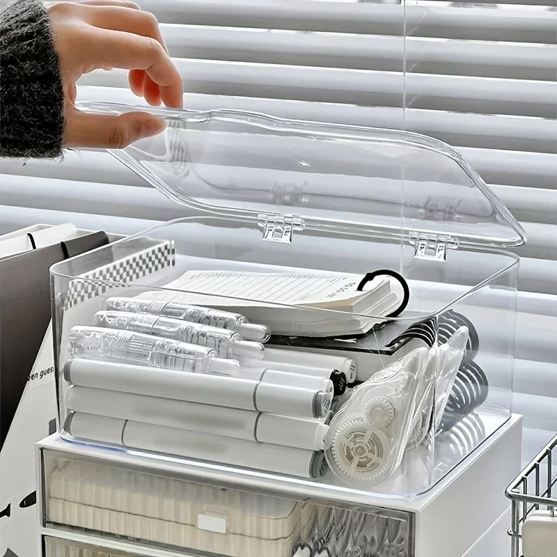 Clear Acrylic Storage Organizer Box with Clamshell Lid for Home and Office
