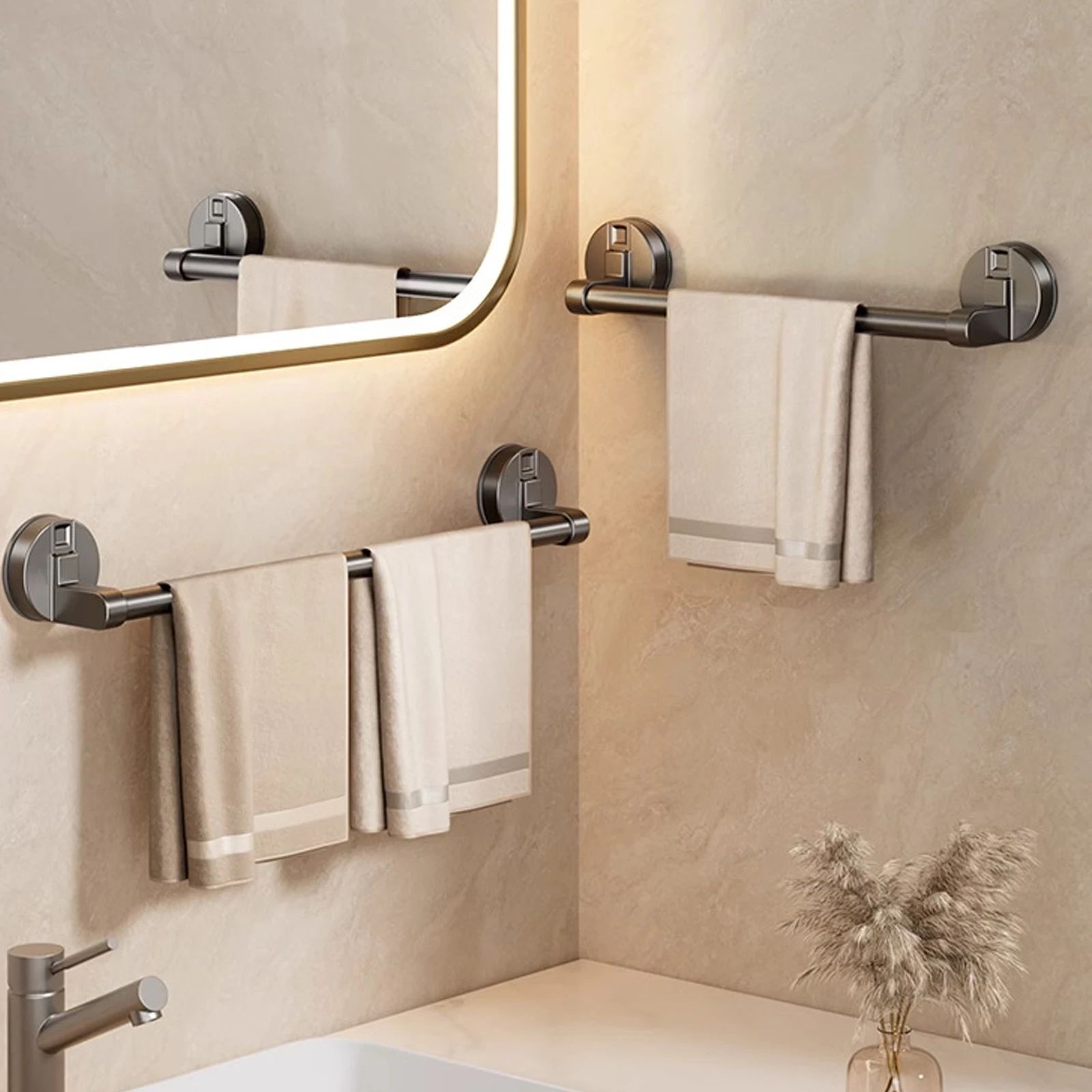 Suction Cup Towel Rack Wall Mount – No Drill Double Bar Bathroom Organizer (30/40/50cm)