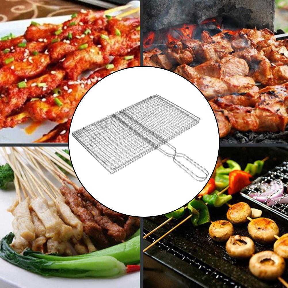 Barbecue Grilling Basket, BBQ Net, Steak Meat, Fish Net, Vegetable, Silver Iron Mesh Clamp
