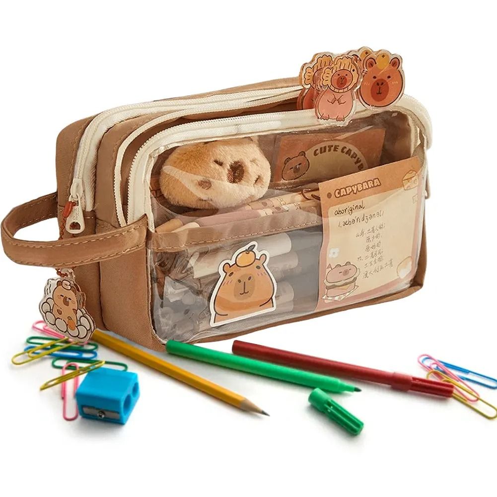 Capybara Kawaii Pencil Case with Compartments Cute Stationery Pouch
