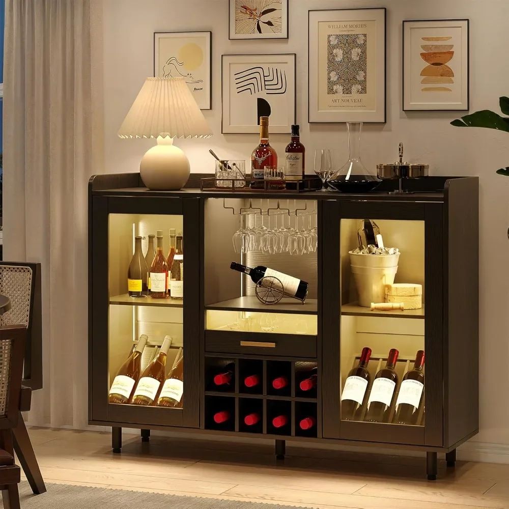 Modern Buffet Sideboard with Acrylic Doors and Drawer Bar Cabinet, Home Coffee Bar Cabinet