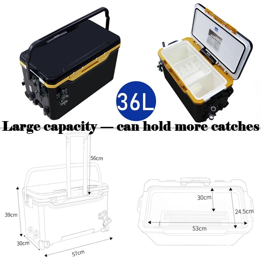 36L Multifunctional Fishing Tackle Box with Wheels and Liftable Legs