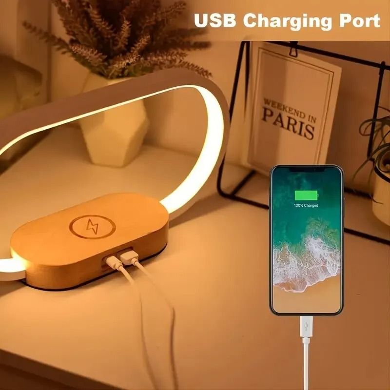 Multifunction Wireless Charger Stand Clock LED Desk Lamp with USB Fast Charging Dock