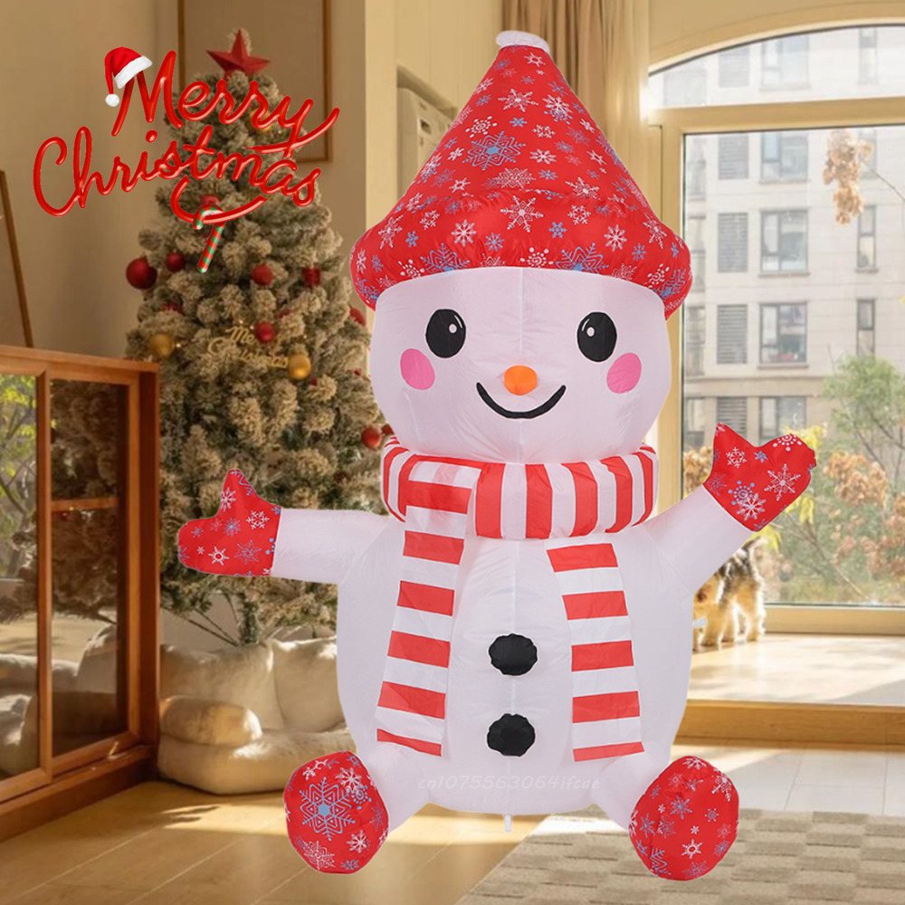 Christmas Inflatable Cute Snowman, Built-in LED Light Sitting Snowman for Outdoor Party, Garden and Yard Decoration