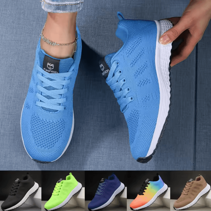 Womens Breathable Knit Sneakers – Lightweight Casual Lace-Up Outdoor Walking Shoes