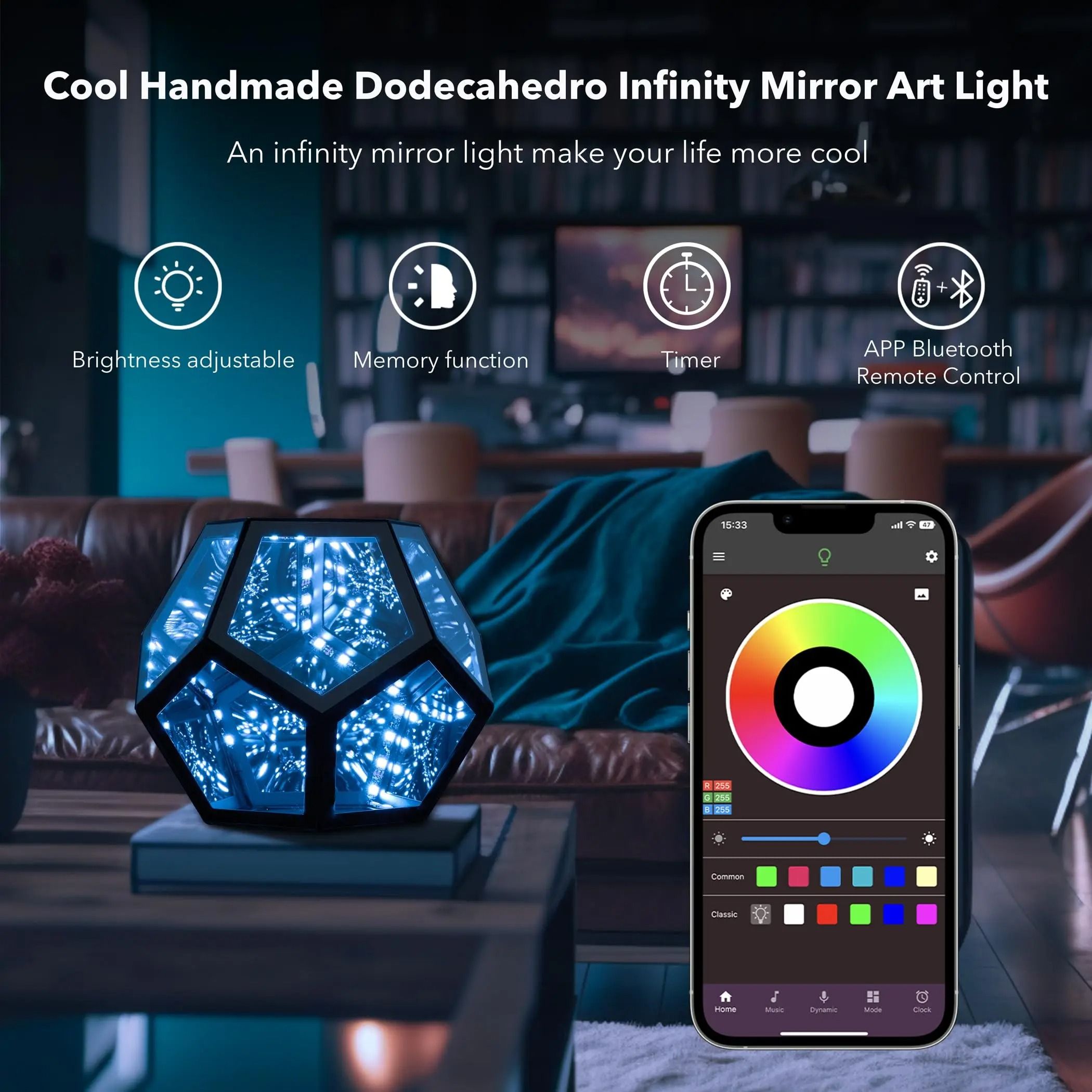 Geometric LED Night Light Infinity Mirror Lamp for Home Decor and Gifts
