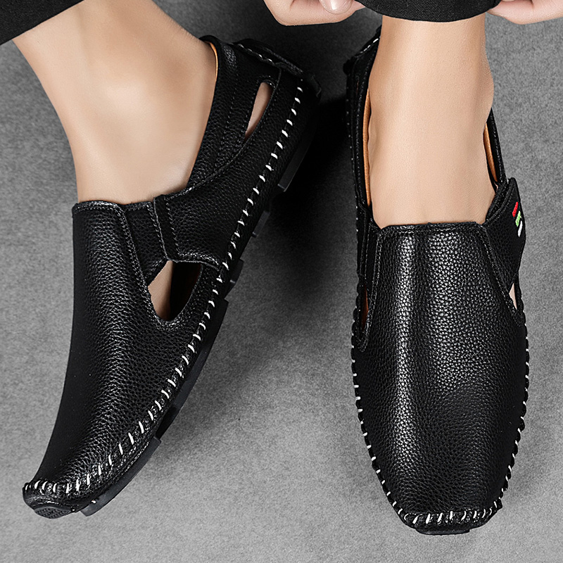 Mens Hollowed Out Leather Loafers, Summer Casual Shoes, Hand Sewn Driving Shoes, Luxo Facon Style Footwear
