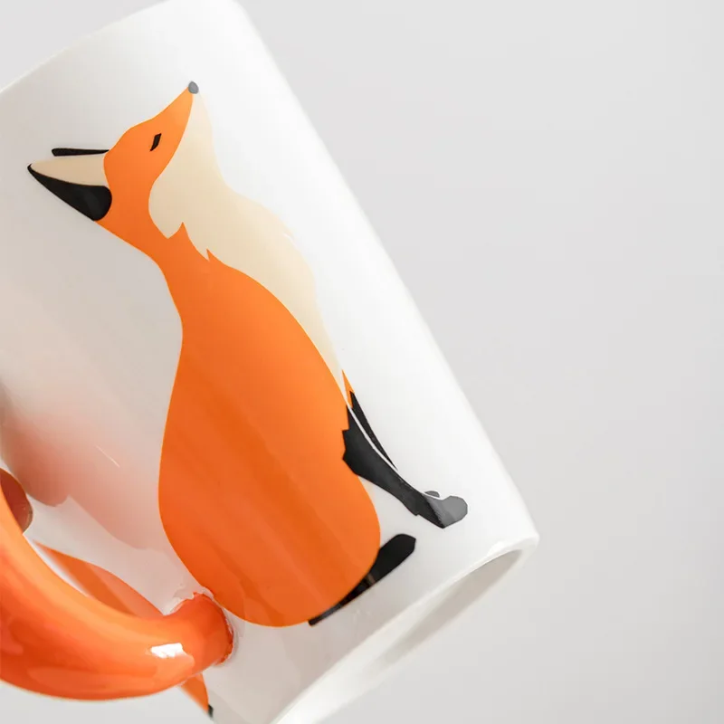 Creative Fox Cartoon Coffee Mugs, Personalised Office Cup, Animal Ceramic Mug, Tea Cups, Milk Mug
