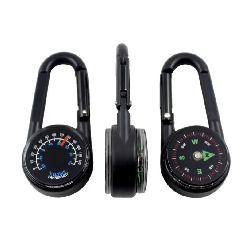 3 in 1 Mini Compass Thermometer Carabiner Keychain