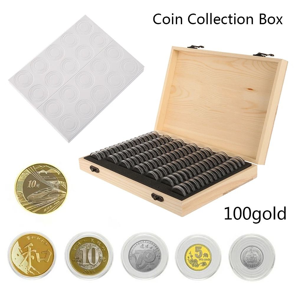100 Piece Clear Coin Capsule Storage Box Set with Adjustable Pads