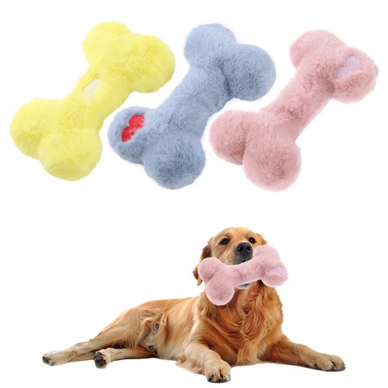 Cute Bone Shaped Squeaky Plush Toy for Dogs