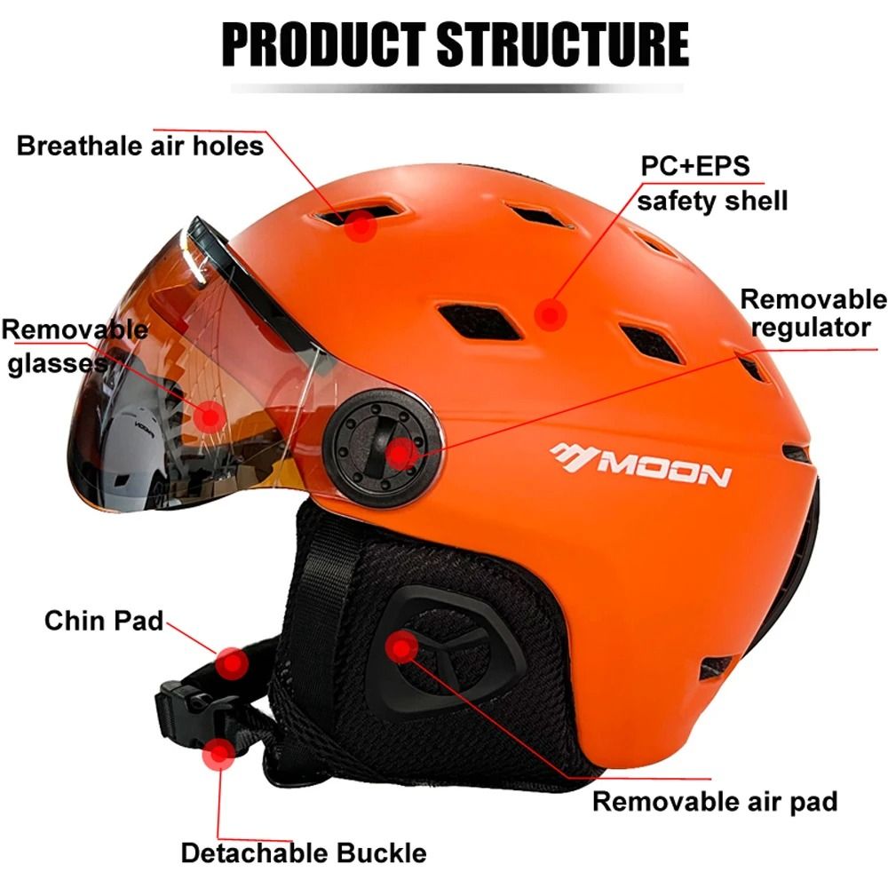 Integrally Molded PC EPS Skiing Helmet with Built-In Goggles