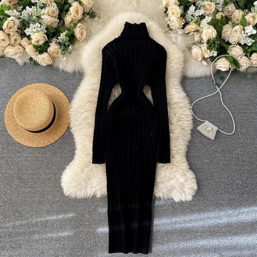 Seoulish Autumn Winter Twist Women's Wrap Knitted Bodycon Long Sleeve Sheath Dress