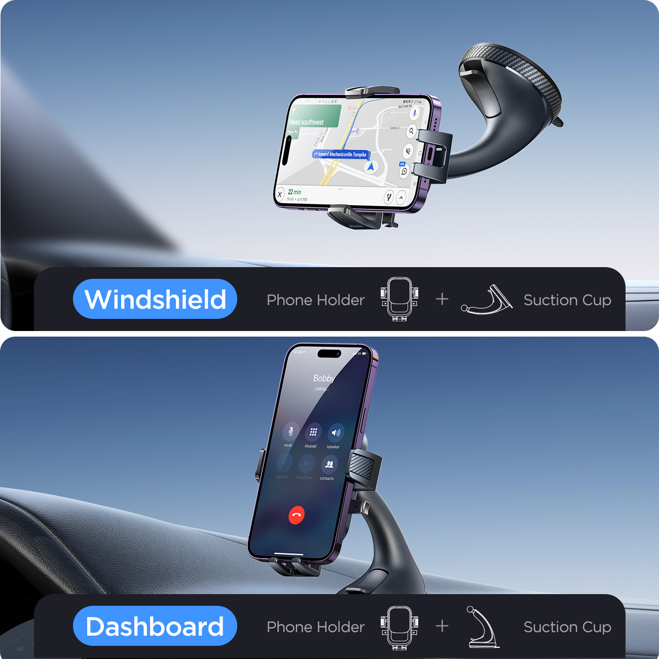 Dashboard Windshield 360 Rotation, Strong Suction Hands Free Cell Phone Mounts, Universal Phone Holder Mount