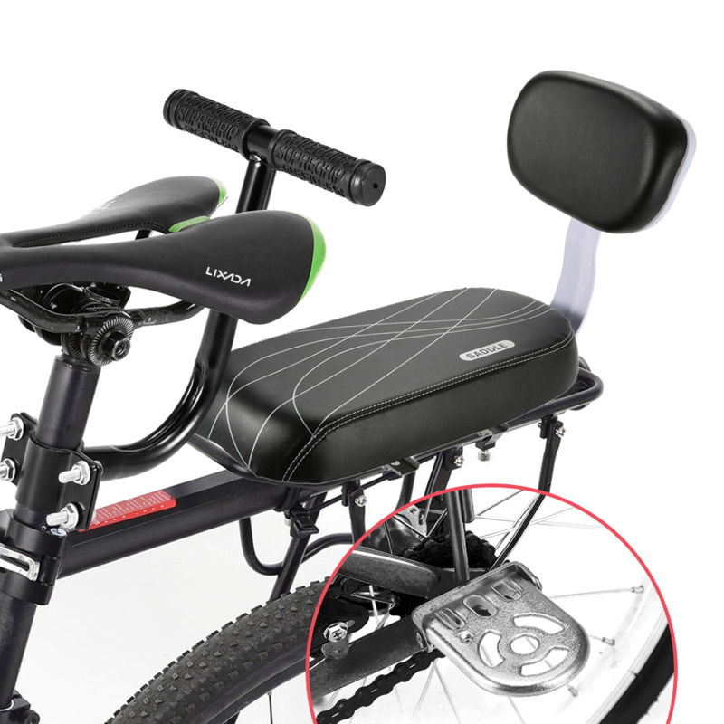 Comfortable Bicycle Back Seat with Back Rest for Kids, Water-Resistant PU Leather Cushion for Bicycle Rack