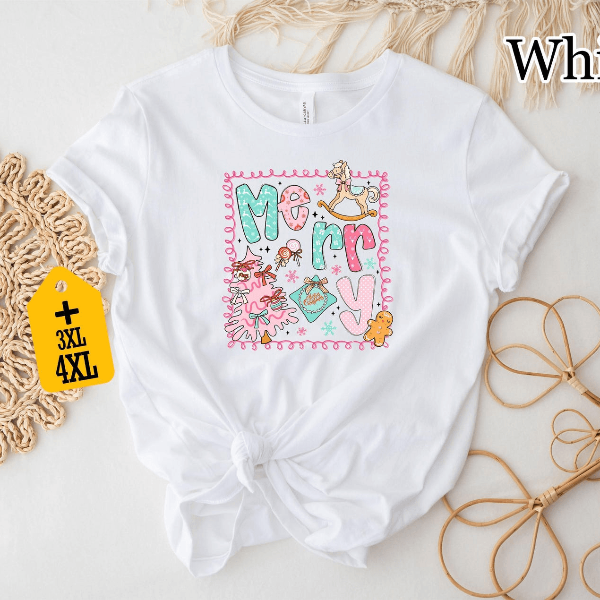 Cute Pink Merry Christmas Gingerbread Shirt | Pastel Holiday Womens Tee