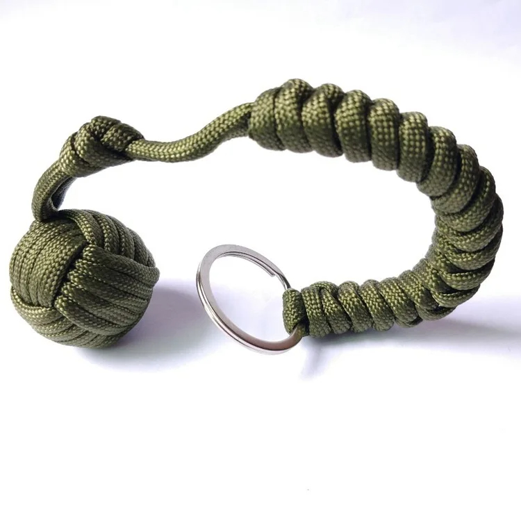 Outdoor Self-Defense Umbrella Rope with Monkey Fist Steel Ball, Paracord Survival Key Chain for Safety
