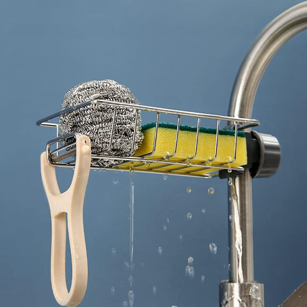 Flexible Kitchen Sink Drain Rack Sponge & Soap Storage Organizer with Towel Holder