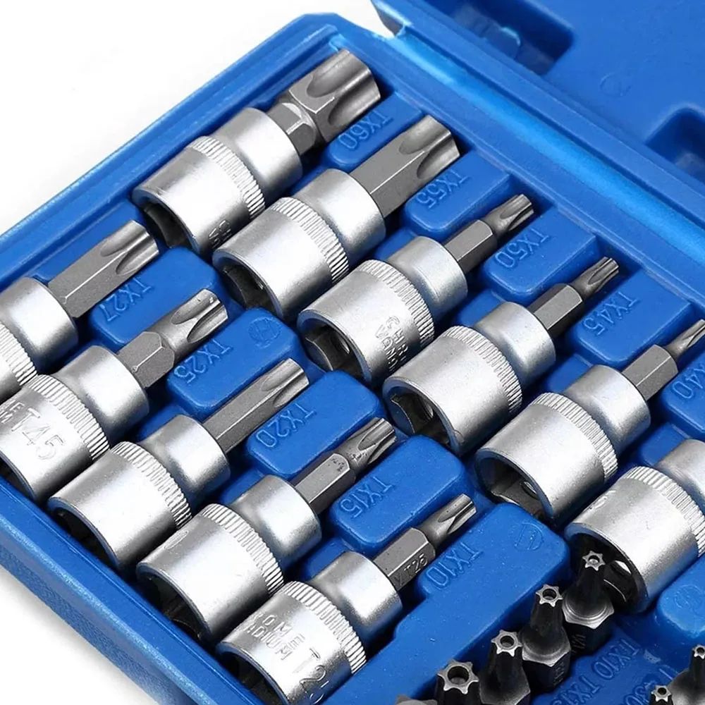 Professional Torx Bit & E-Torx Star Socket Set, Drive Male/Female Bits, Chrome Vanadium Steel Hand tool kit