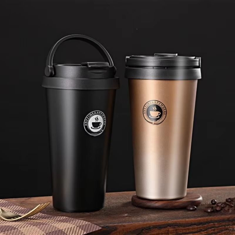 New American Simple Coffee Cup Portable Office Double-Layer Vacuum Thermos Cup with Rope Seamless Lined Mug