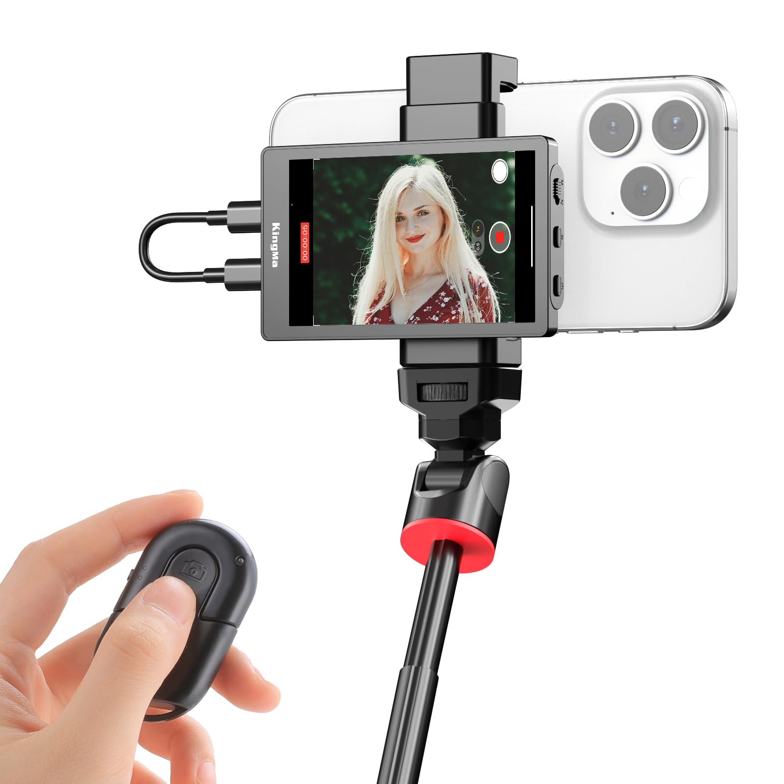 Wired Mini Monitor for iPhone Rear Camera | King Ma Vlog Selfie Screen with Bluetooth Remote & 4K 30fps for Live Stream