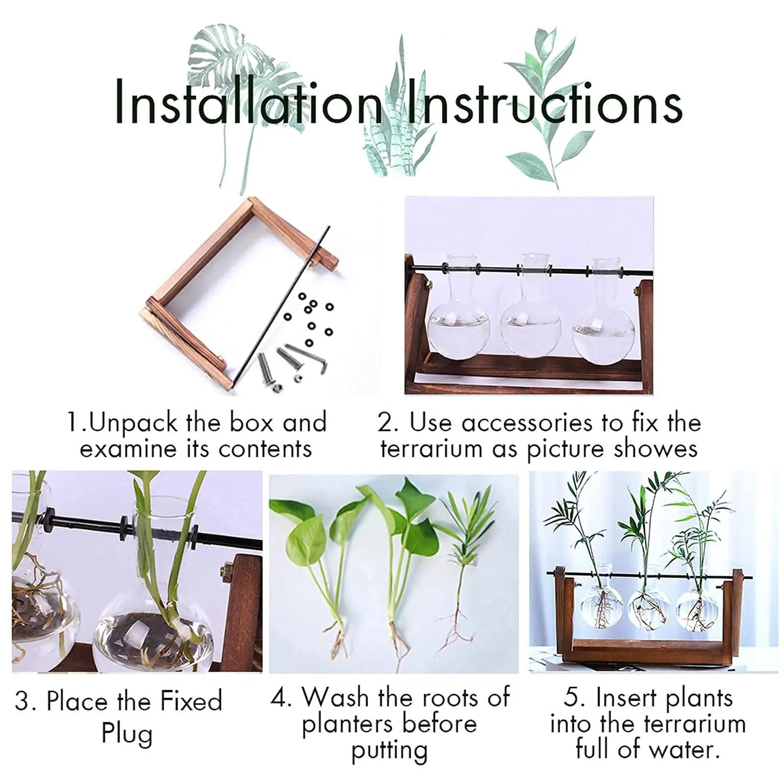Hydroponic Plant Vase with Wooden Stand