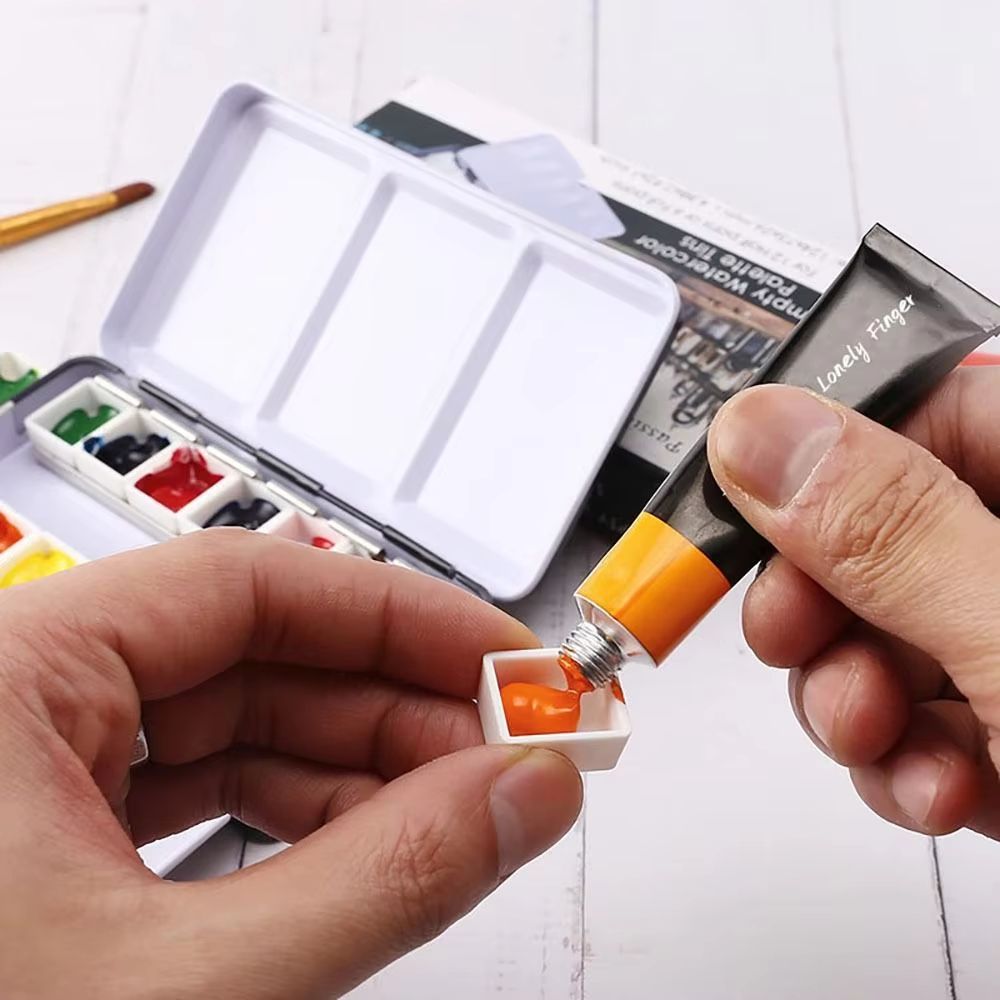 Large Metal Watercolor Tin with Fold-Out Palette and 52 Empty Half-Pan Wells for Artists