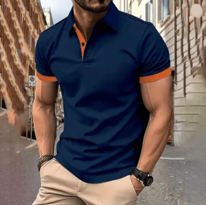 Mens Short Sleeve Color Block Lapel Shirt Casual Fashion Top