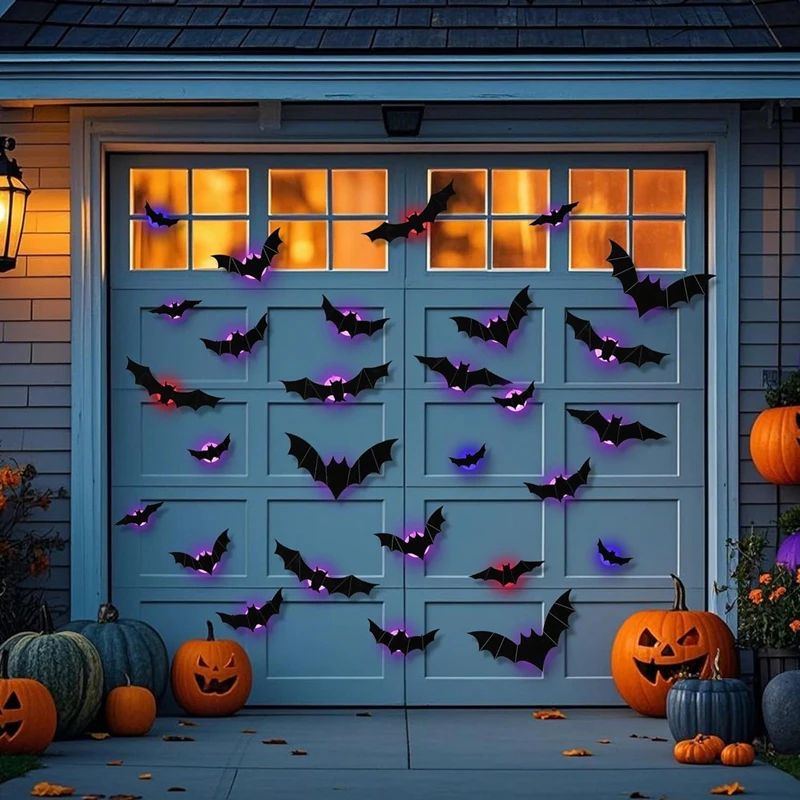 LED Glow-in-the-Dark 3D Bat Wall Stickers – Halloween Light-Up Bat Decor Set (36pcs)