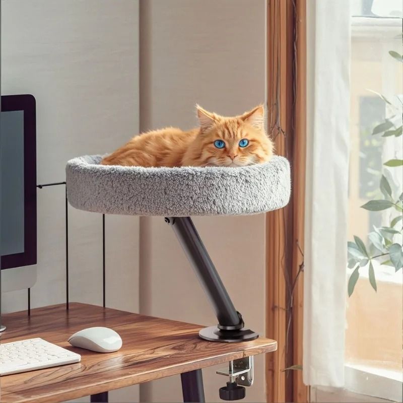 Adjustable Desktop Cat Bed with Soft Nest and Climbing Frame