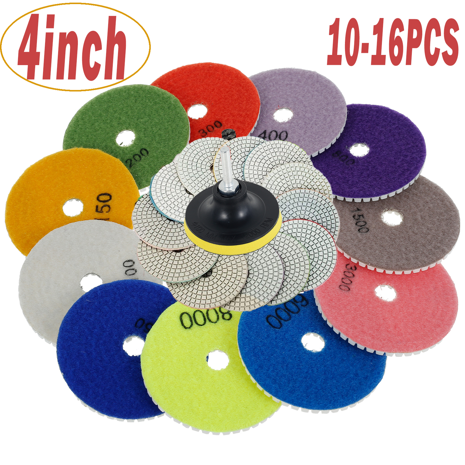 Diamond Polishing Pads Kit, Wet/Dry Buff Disc Set for Granite, Concrete, Glass Polishing