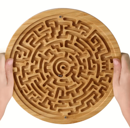Large Wooden Balance Maze Game – Dual Sided Bamboo Brain Teaser with Steel Balls